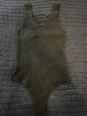 debut Black Ribbed V-Neck Bodysuit